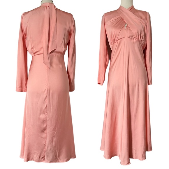 SANDRO Women's Pink Maldive Draped Crisscross Midi Dress Size 38 - Picture 6 of 12